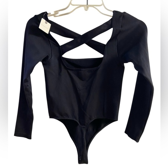 Anthropologie bodysuit black long sleeve square neck Small NWT $58 - Picture 2 of 7